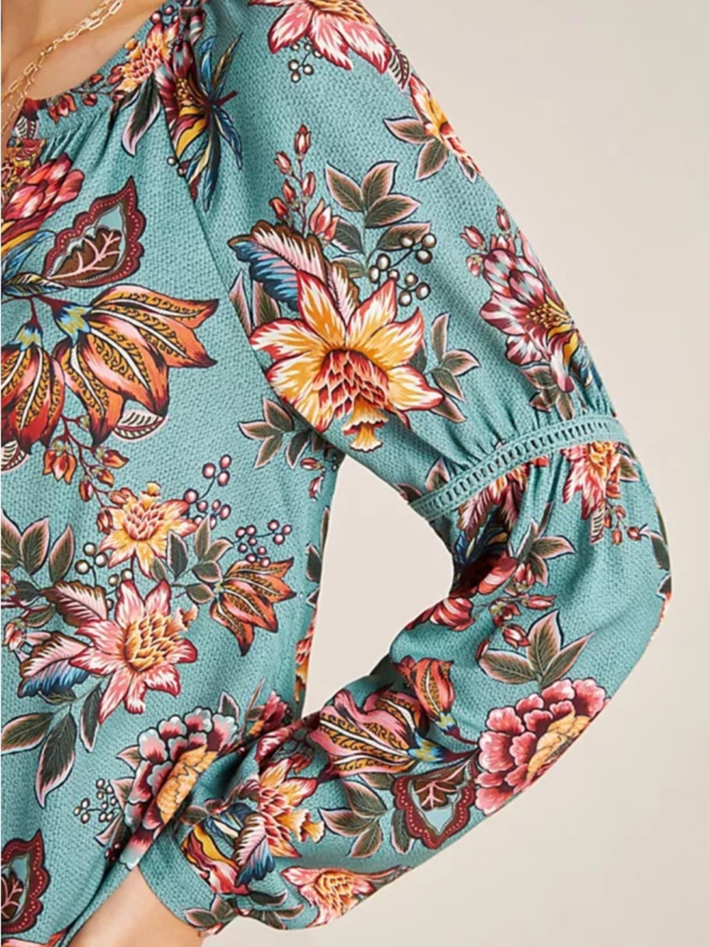 Farm Rio for Anthropologie Floral Peasant Blouse Size Large - Picture 4 of 12